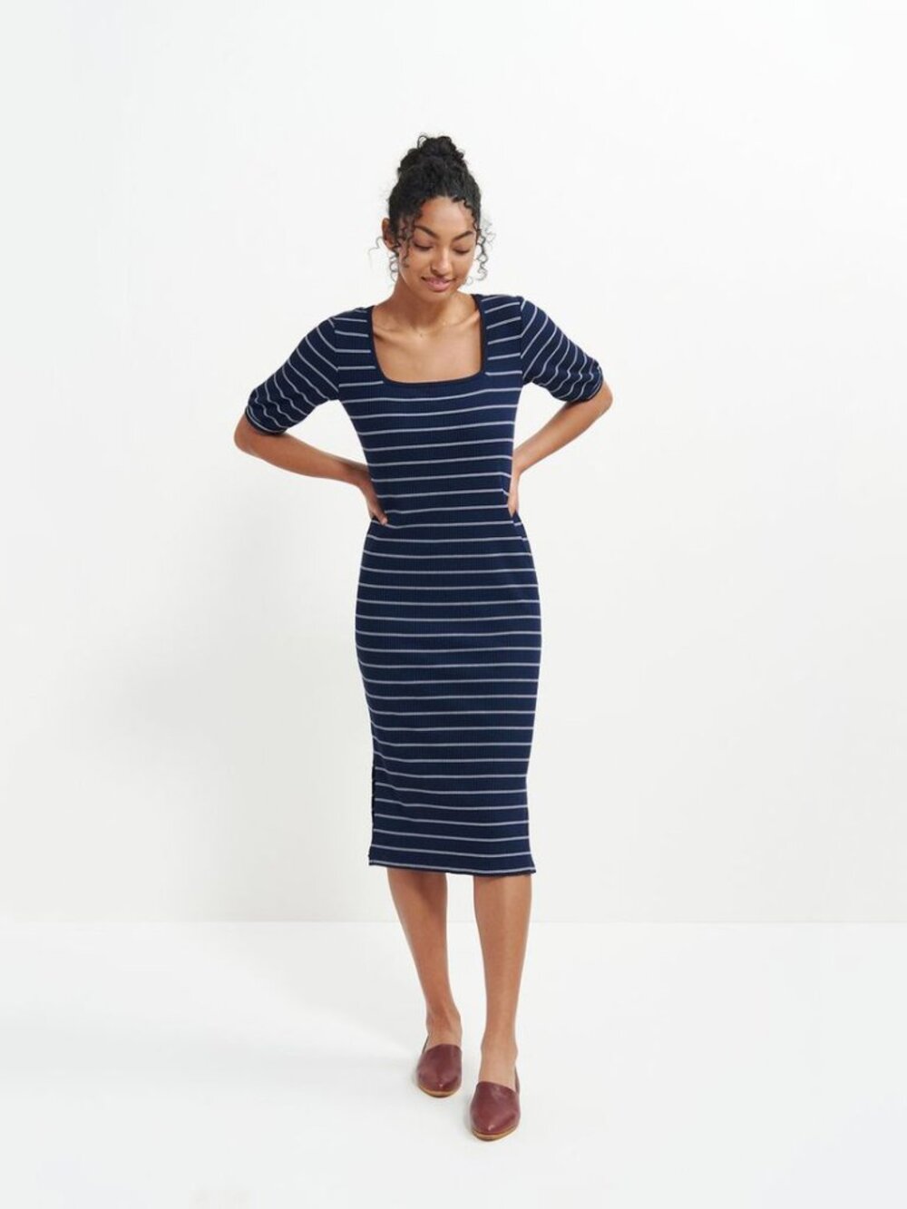 Amour Vert Nima Paris Rib Dress in Navy Stripe - sz Small